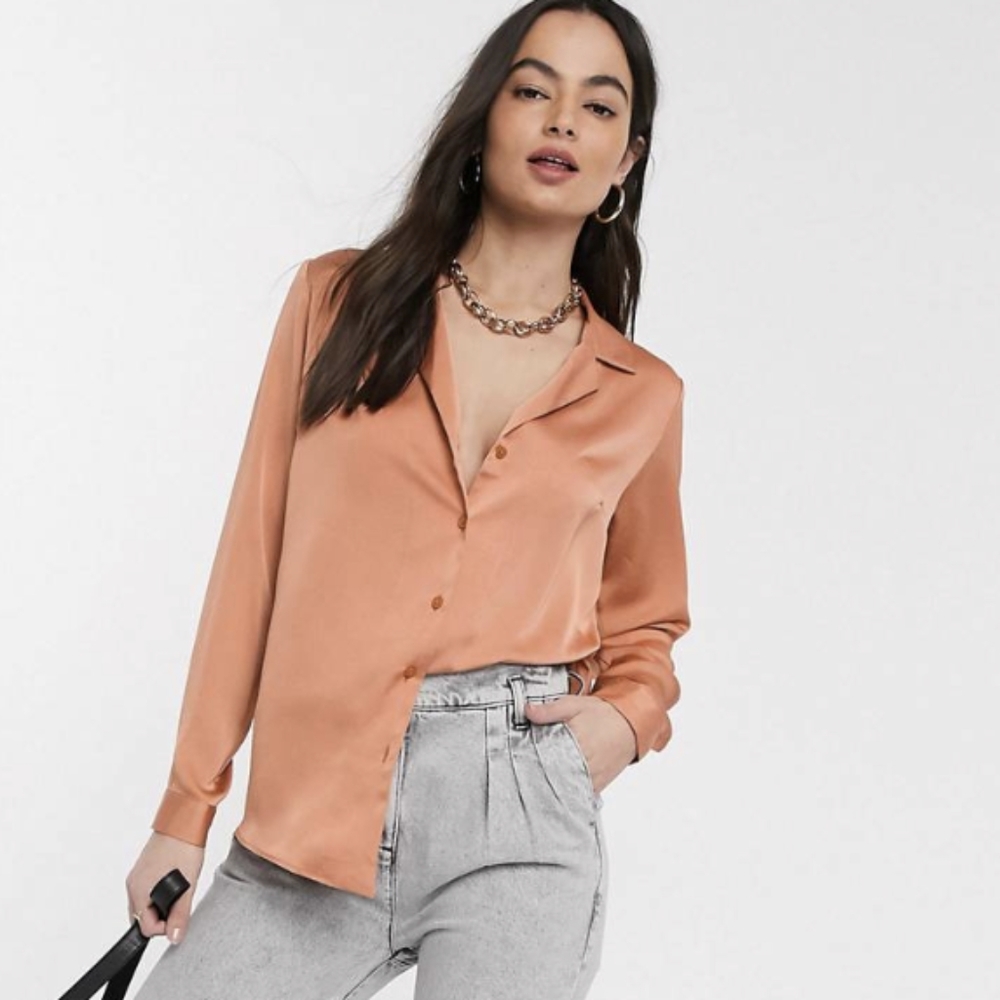 ASOS blouse with satin sheen in muted peach